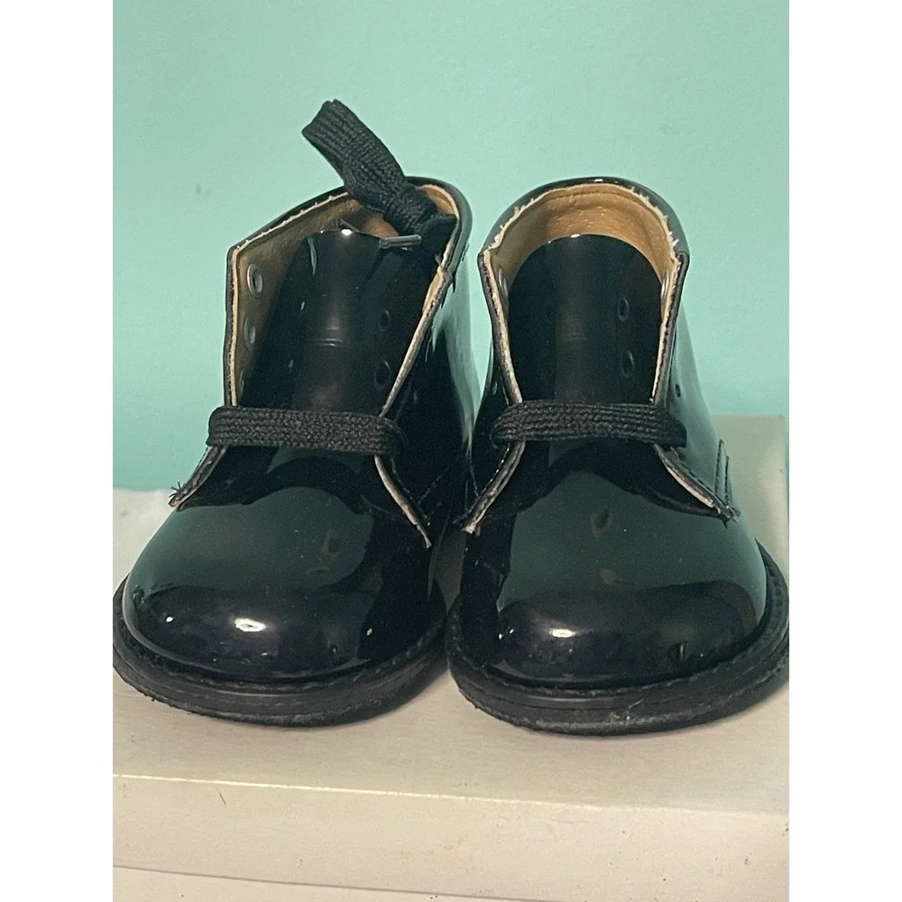 VTG Shoes By Lindemann Black Patent Leather‎ Size 2D Infant Girls New